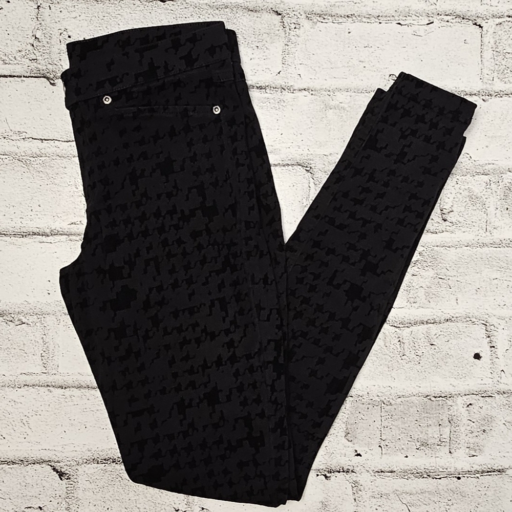 HUE Black Houndstooth Skinny Jeans Womens 4 Pull On Stretch Pants